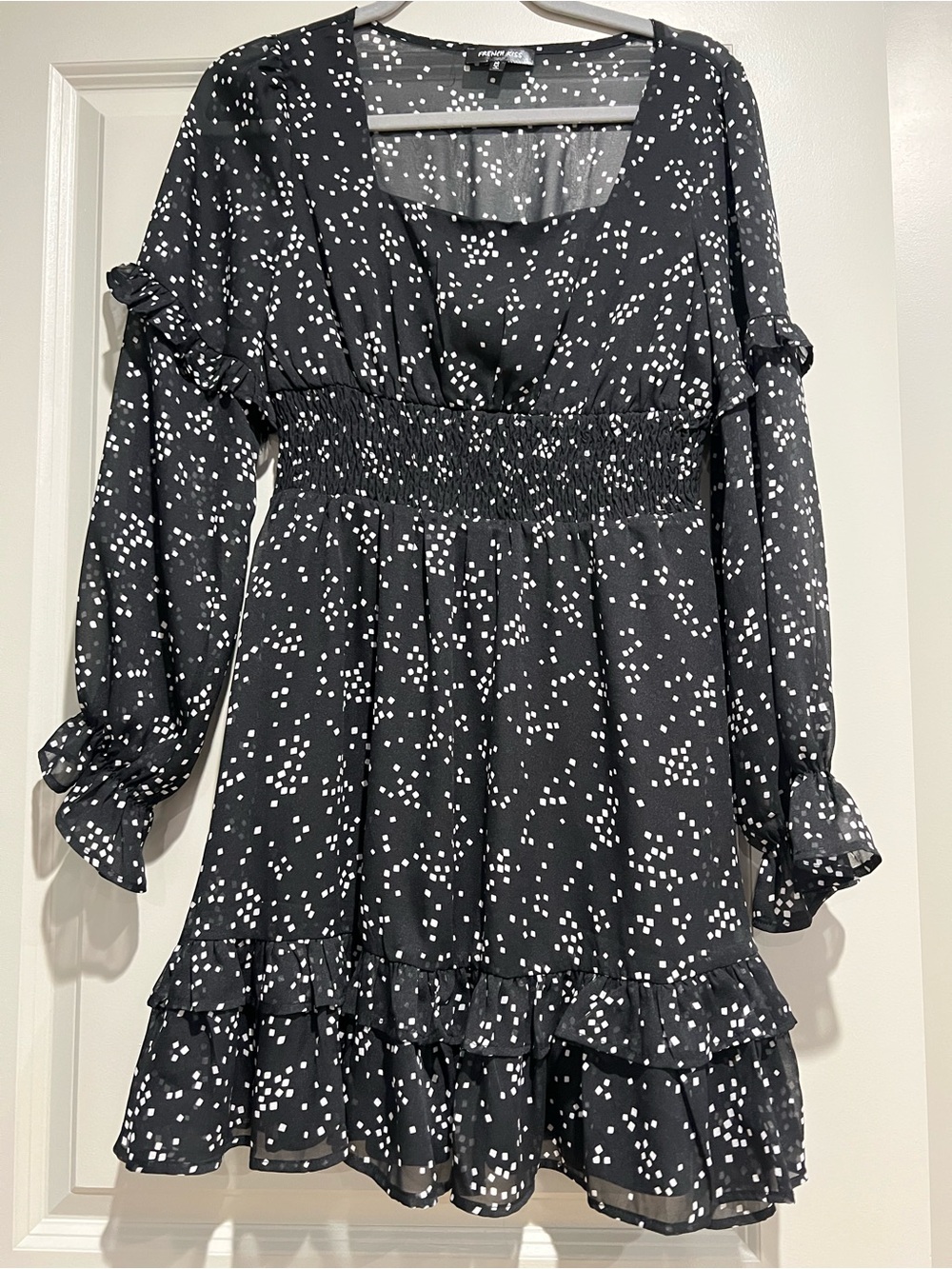 Black & White Square Dot Ruffle Mini Dress